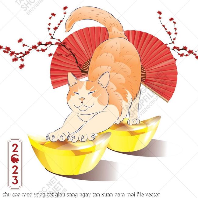 chu con meo vang tet giau sang ngay tan xuan nam moi file vector